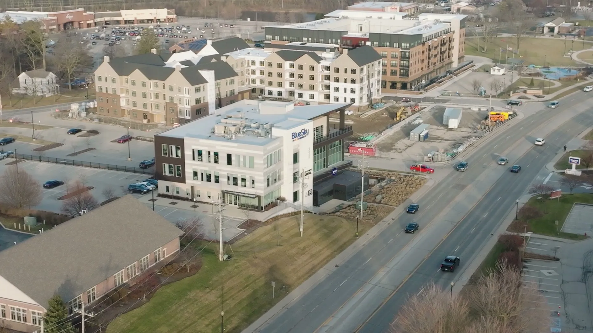 Aerial view of Westfield Road in Noblesville, Indiana, near the Skyview Dental office