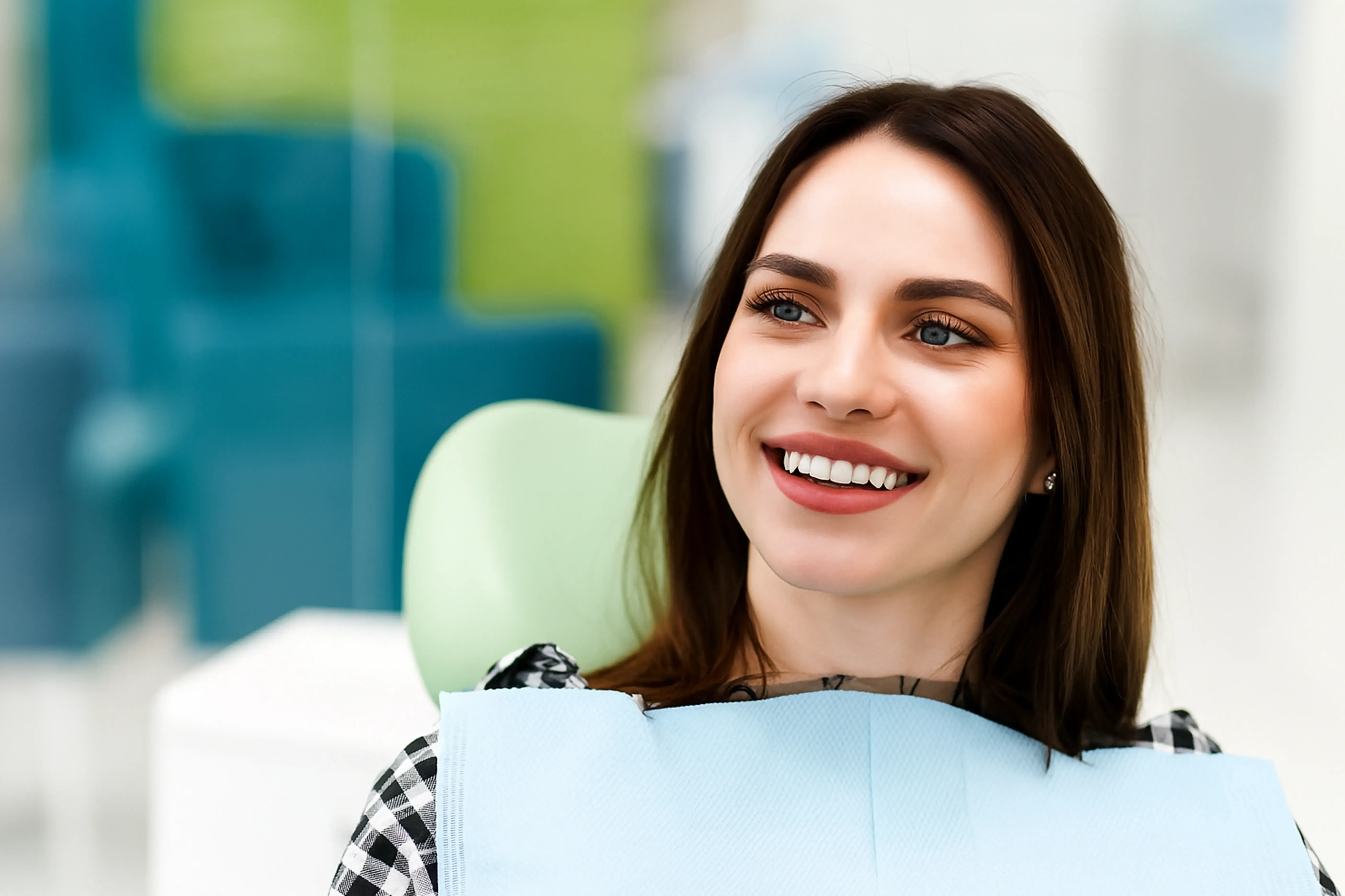 Smiling woman at a dental appointment