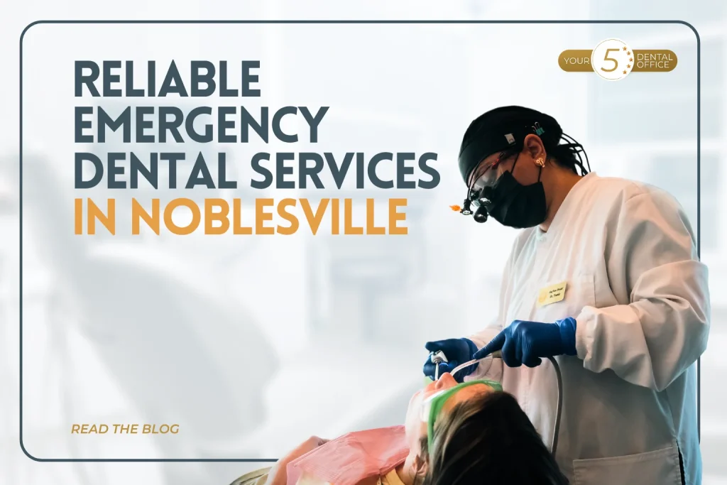 Dentist examining patient, reliable emergency dental services in Noblesville.