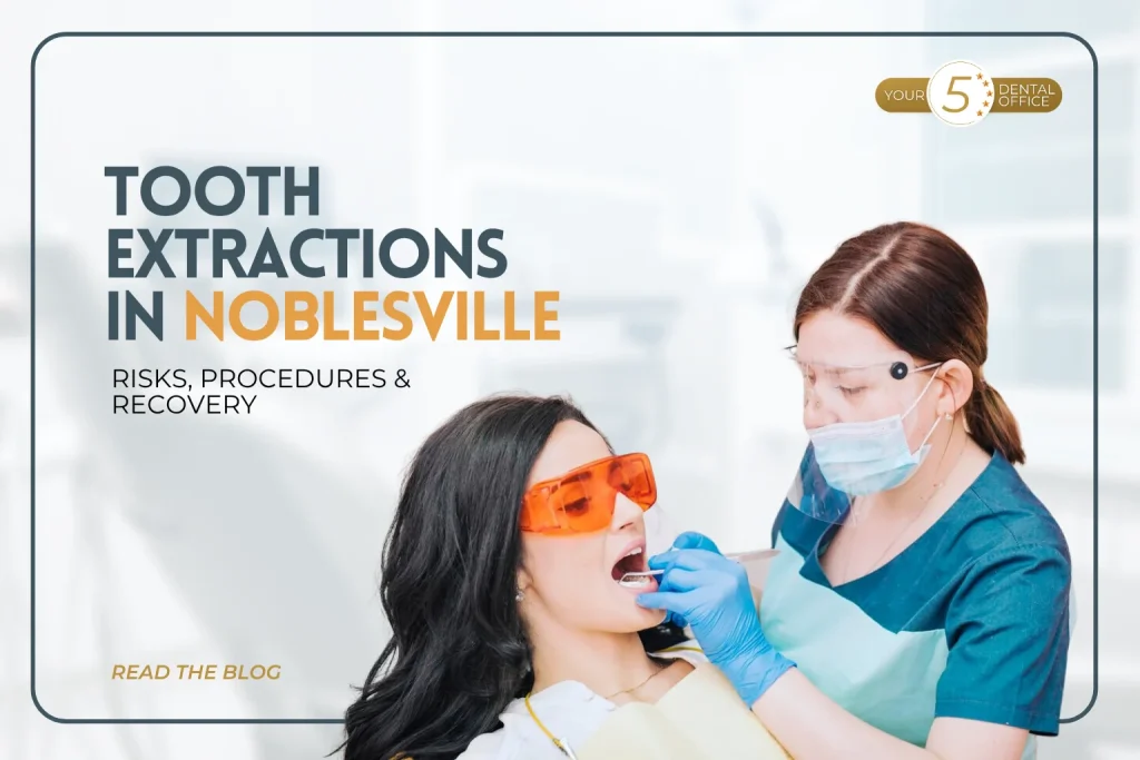 Dental professional examining patient undergoing tooth extraction in Noblesville.