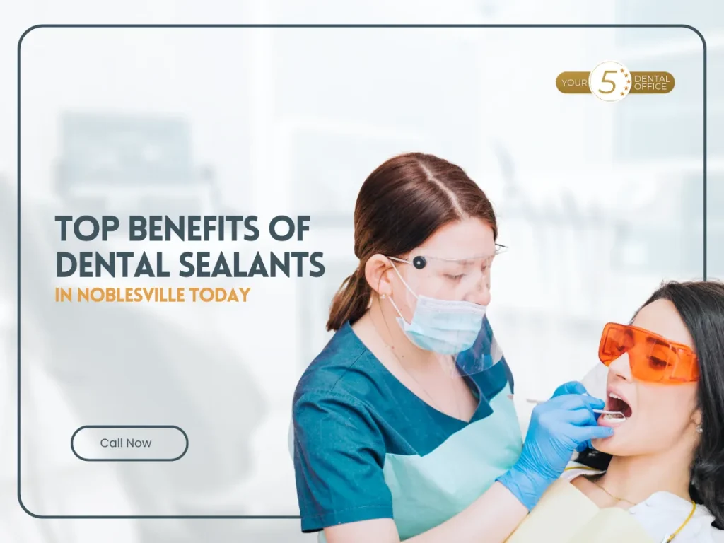 Dental professional applying sealant to patient's teeth, preventive dental care in Noblesville, IN.