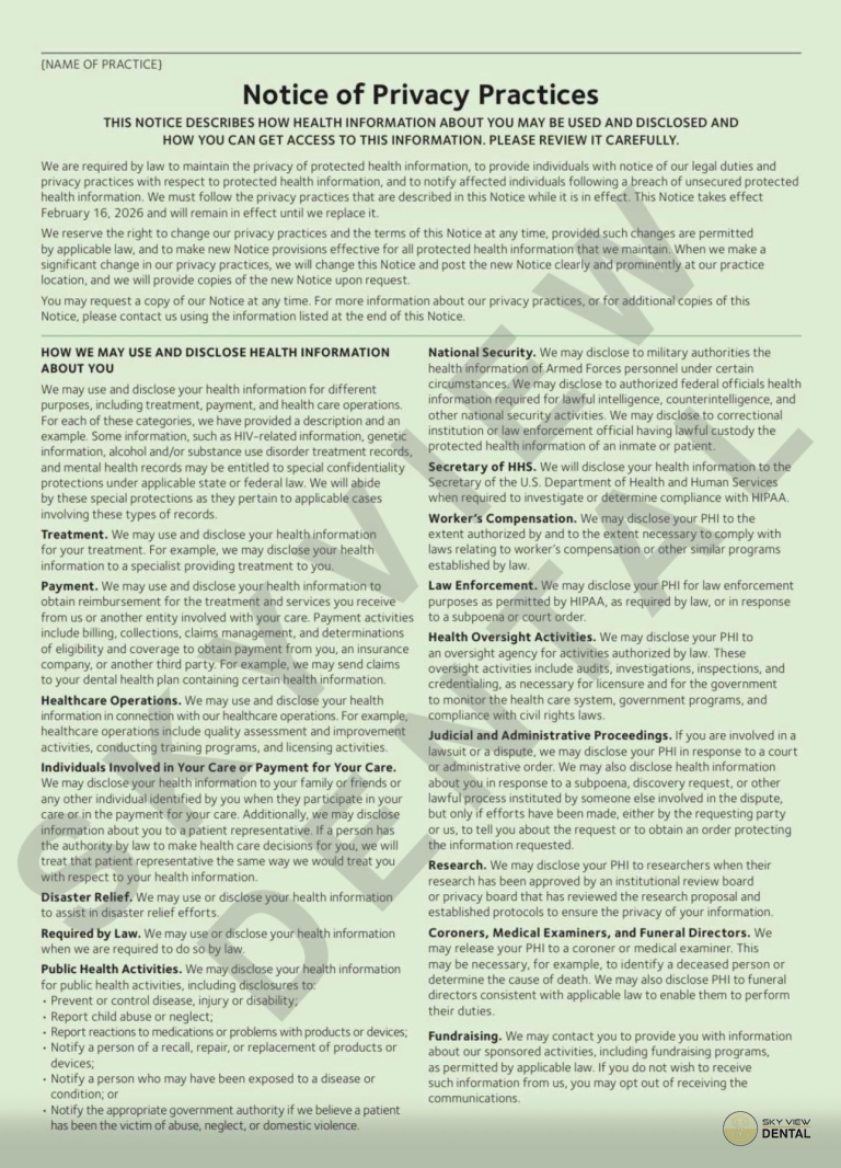 Privacy policy at Skyview Dental